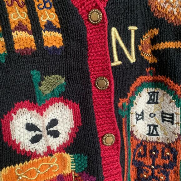 Marisa Christina Classics size L Embroidered Teacher Midnights Cardigan VTG - Picture 3 of 10